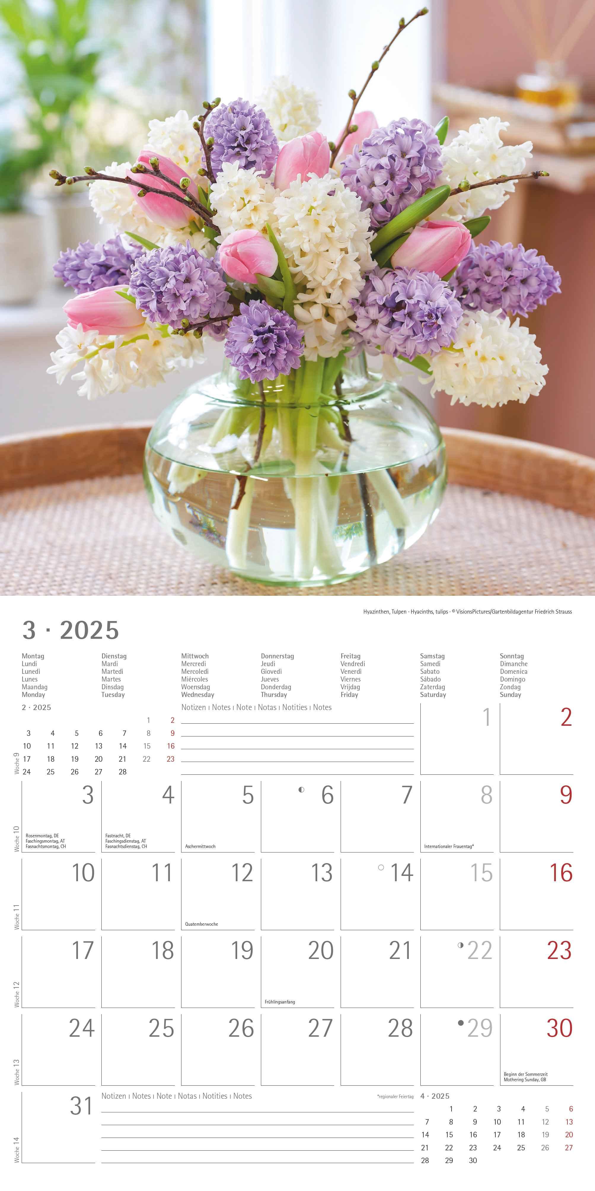 Blumen 2025 - Broschürenkalender 30x30 cm (30x60 geöffnet) - Kalender mit Platz für Notizen - Wandkalender - Wandplaner - Blumenkalender