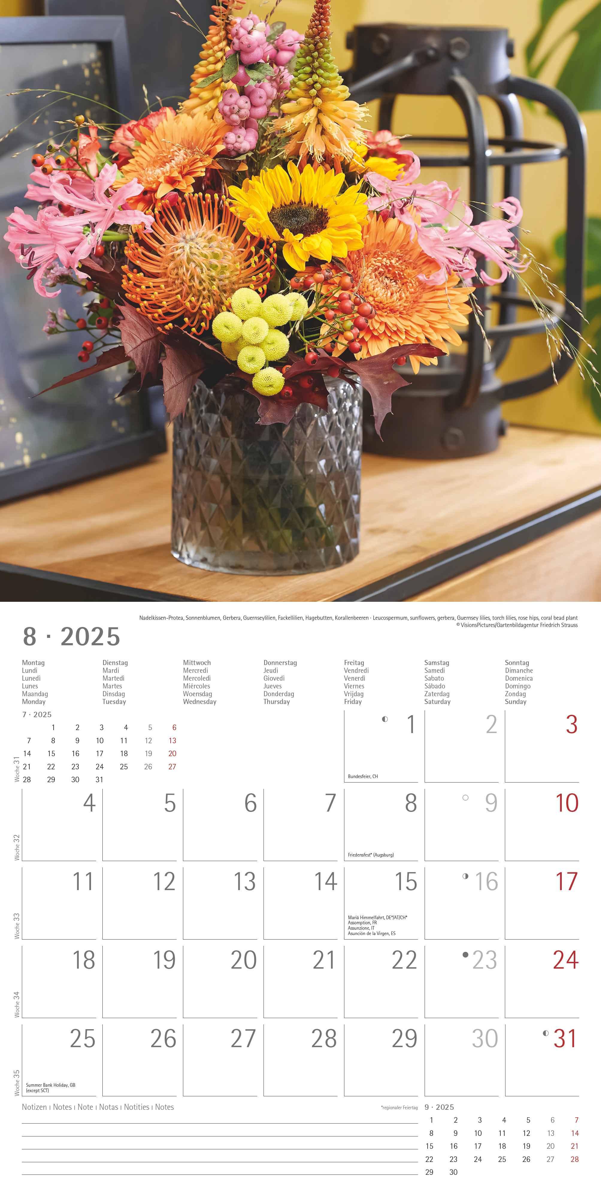 Blumen 2025 - Broschürenkalender 30x30 cm (30x60 geöffnet) - Kalender mit Platz für Notizen - Wandkalender - Wandplaner - Blumenkalender