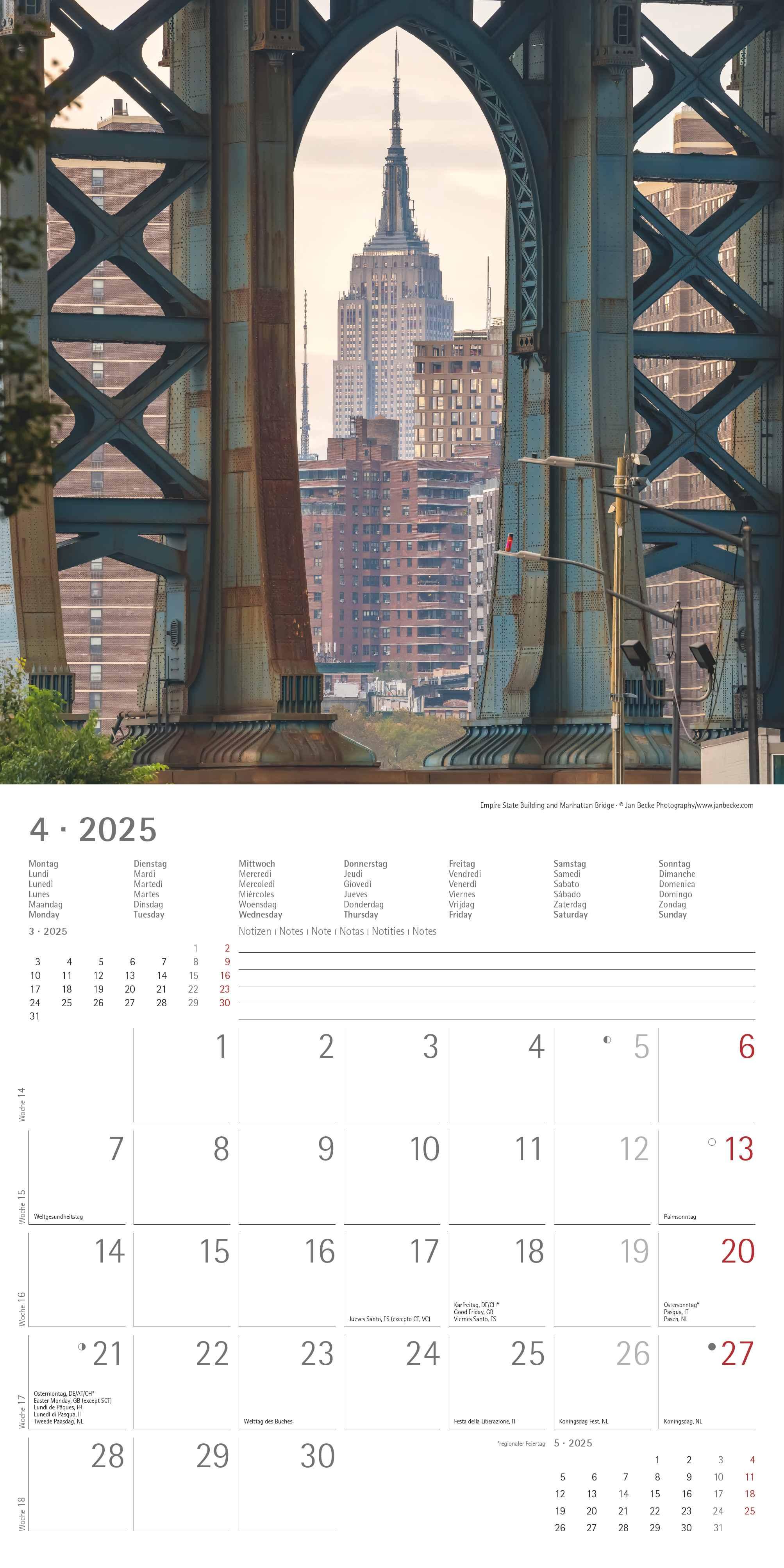 New York 2025 - Broschürenkalender 30x30 cm (30x60 geöffnet) - Kalender mit Platz für Notizen - Bildkalender - Wandplaner - Wandkalender