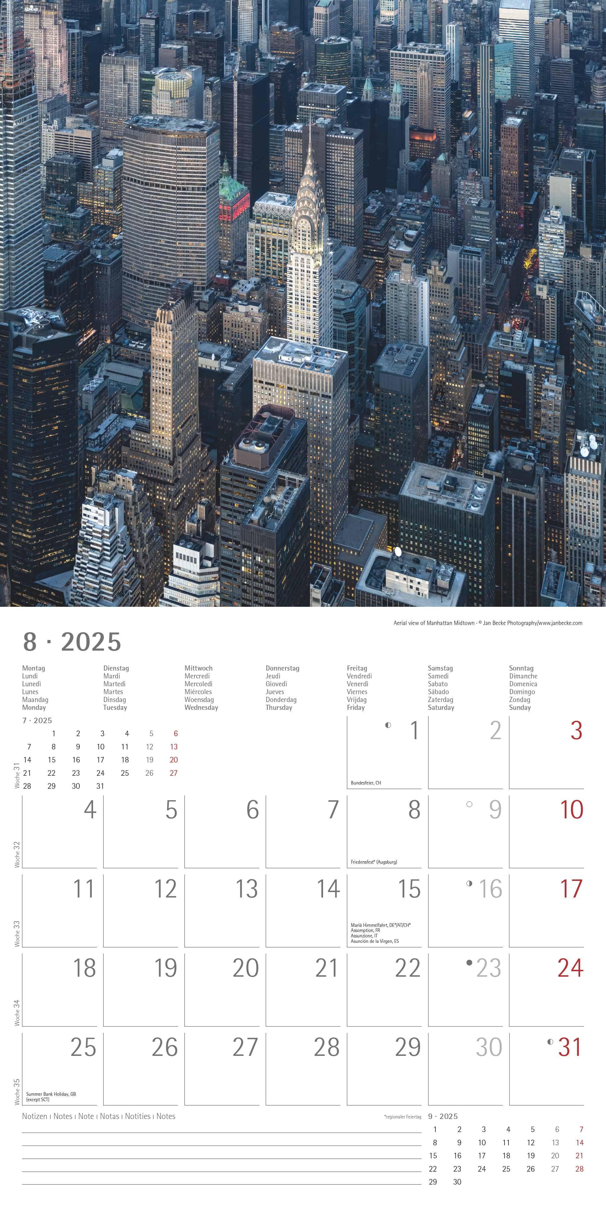 New York 2025 - Broschürenkalender 30x30 cm (30x60 geöffnet) - Kalender mit Platz für Notizen - Bildkalender - Wandplaner - Wandkalender