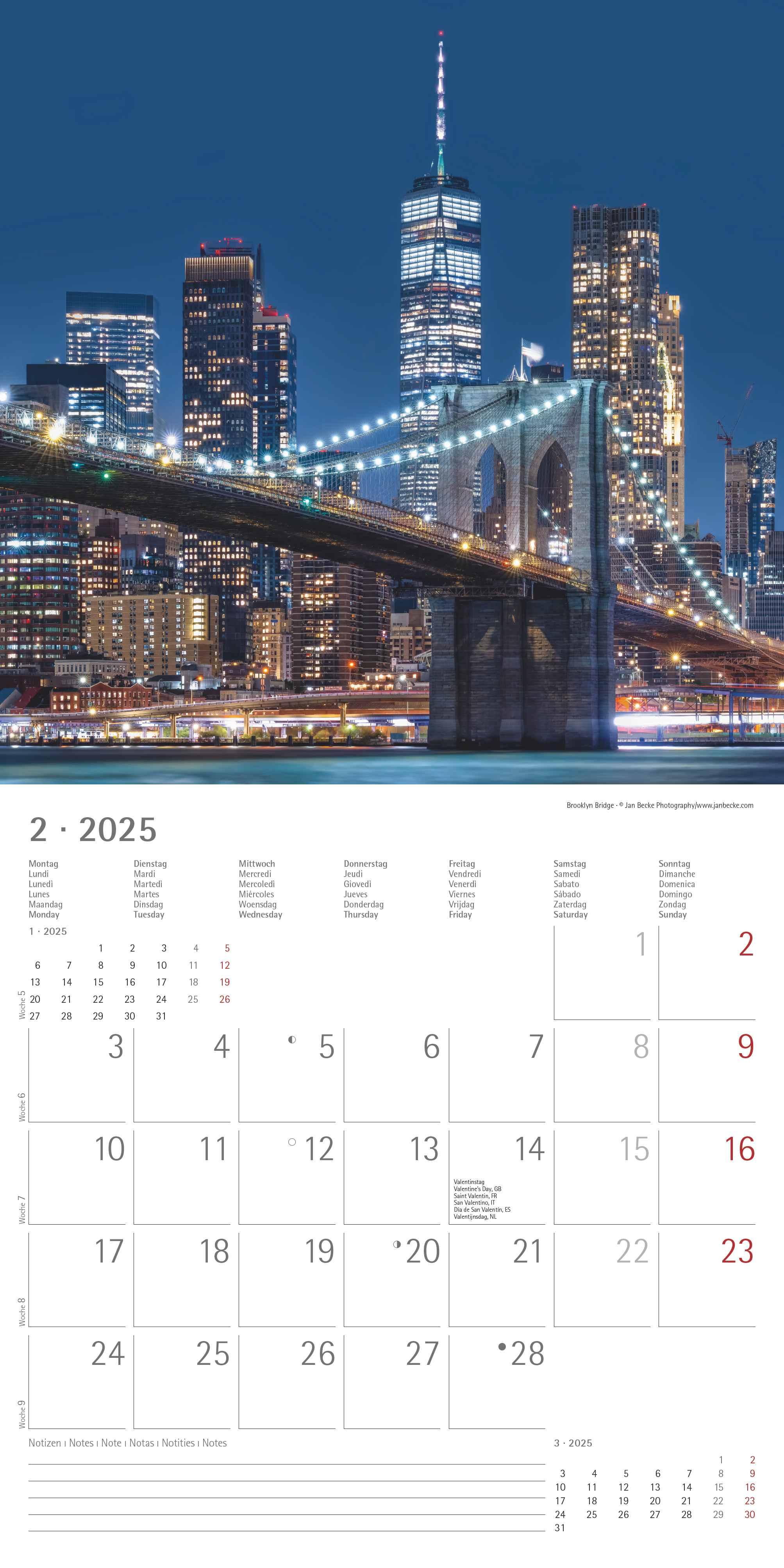 New York 2025 - Broschürenkalender 30x30 cm (30x60 geöffnet) - Kalender mit Platz für Notizen - Bildkalender - Wandplaner - Wandkalender