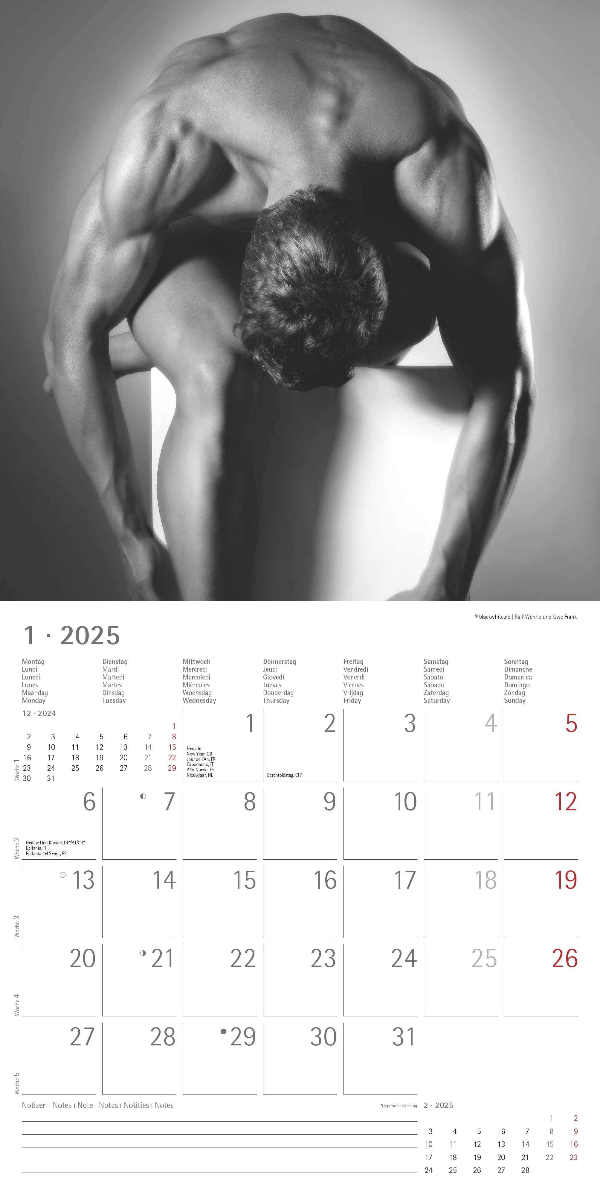 Masculine 2025 - Broschürenkalender 30x30 cm (30x60 geöffnet) - Kalender mit Platz für Notizen - Maskulin - Bildkalender - Wandplaner - Erotikkalender