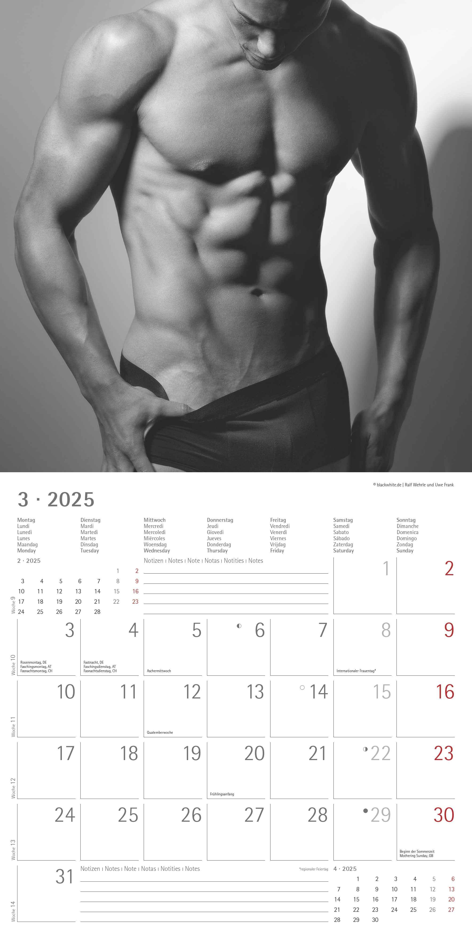 Masculine 2025 - Broschürenkalender 30x30 cm (30x60 geöffnet) - Kalender mit Platz für Notizen - Maskulin - Bildkalender - Wandplaner - Erotikkalender