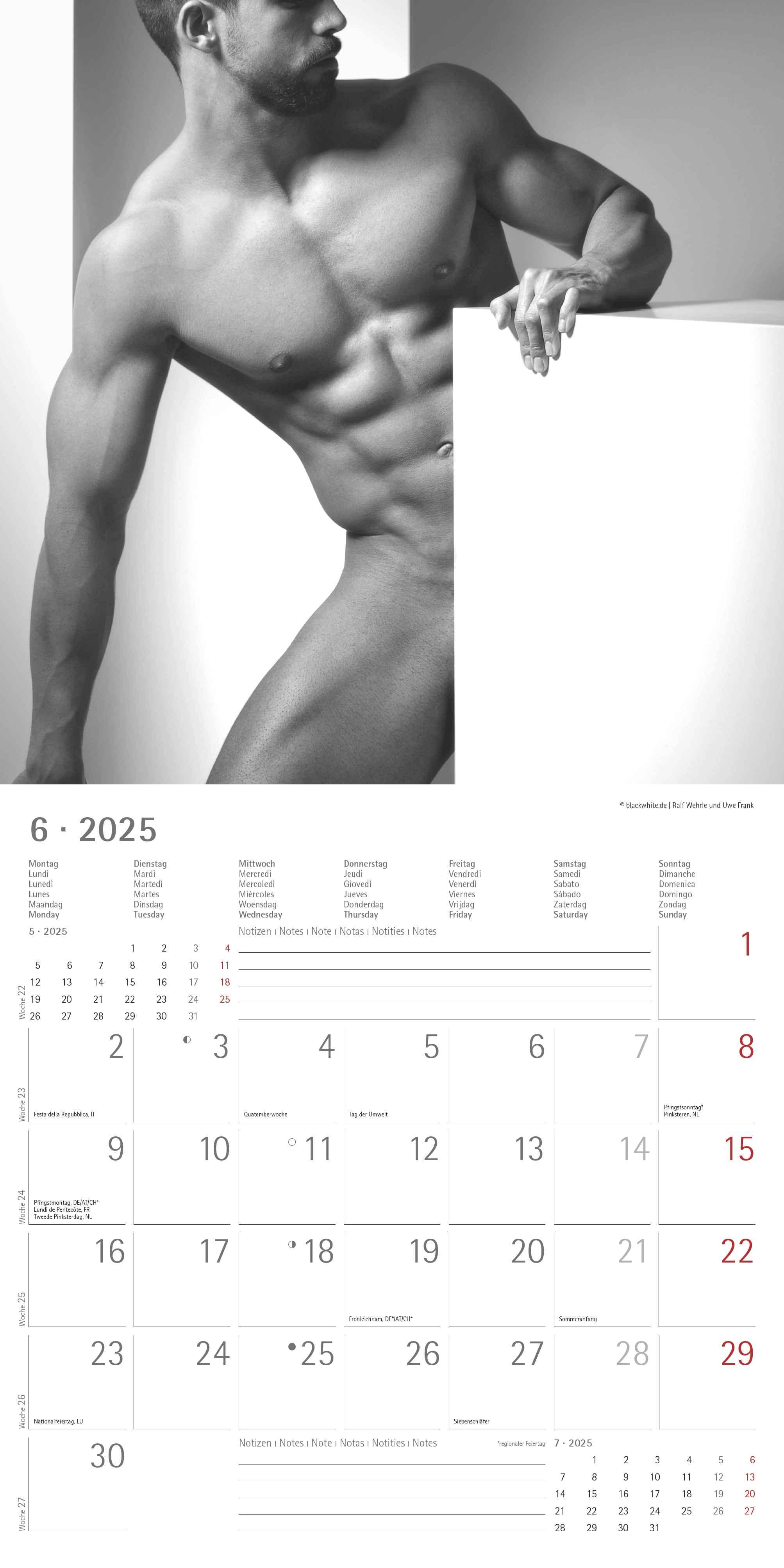 Masculine 2025 - Broschürenkalender 30x30 cm (30x60 geöffnet) - Kalender mit Platz für Notizen - Maskulin - Bildkalender - Wandplaner - Erotikkalender