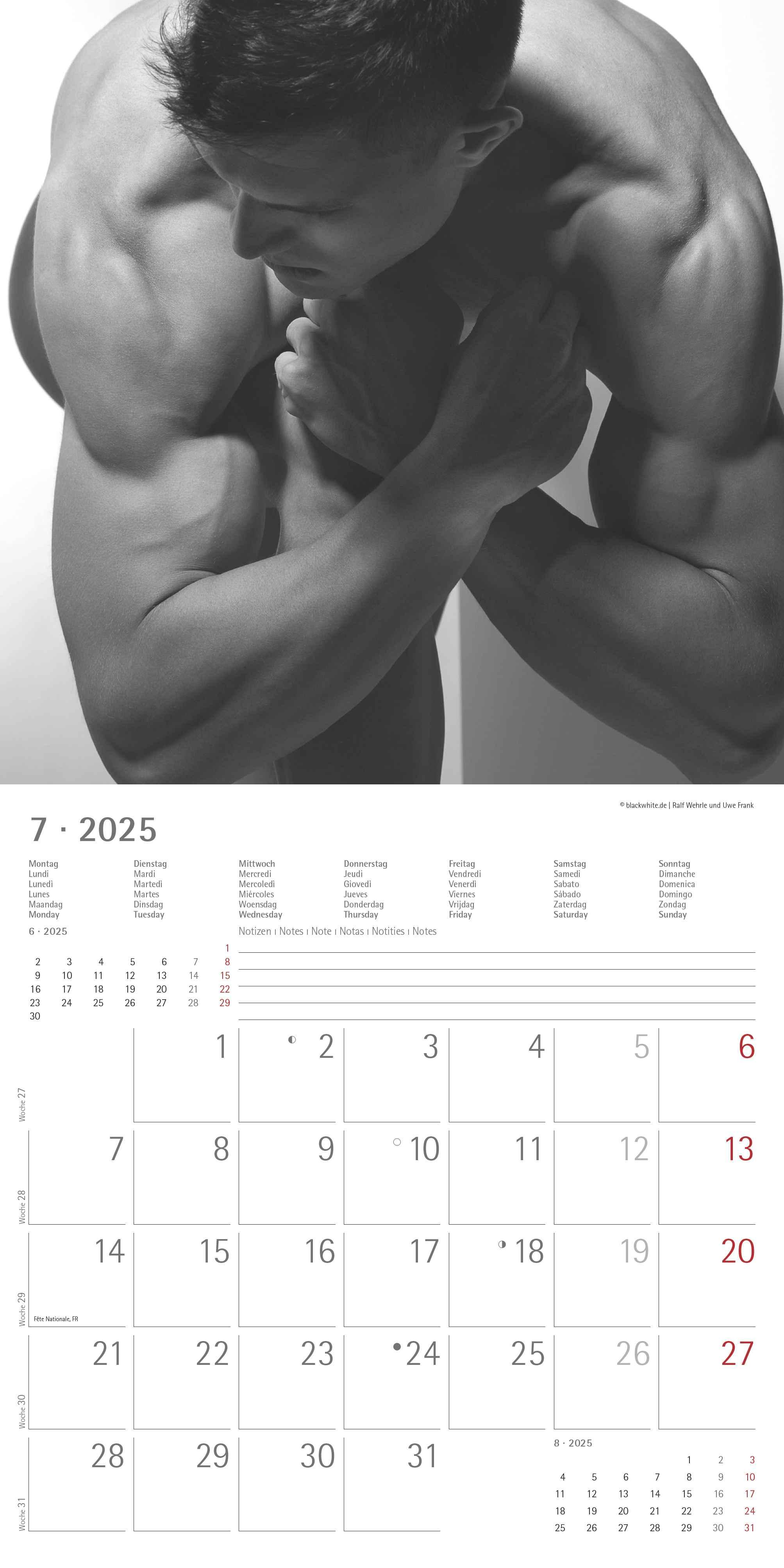 Masculine 2025 - Broschürenkalender 30x30 cm (30x60 geöffnet) - Kalender mit Platz für Notizen - Maskulin - Bildkalender - Wandplaner - Erotikkalender