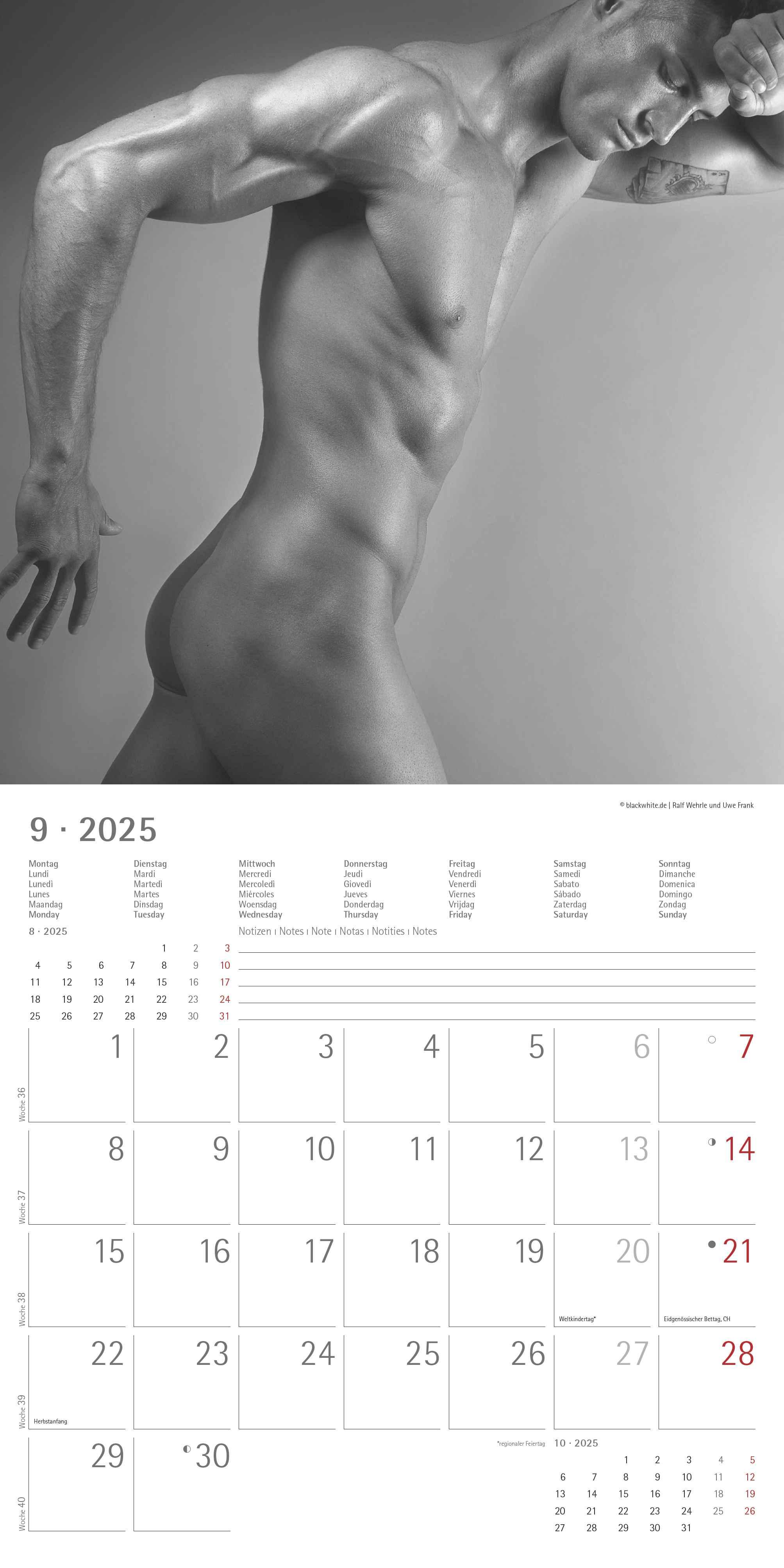 Masculine 2025 - Broschürenkalender 30x30 cm (30x60 geöffnet) - Kalender mit Platz für Notizen - Maskulin - Bildkalender - Wandplaner - Erotikkalender