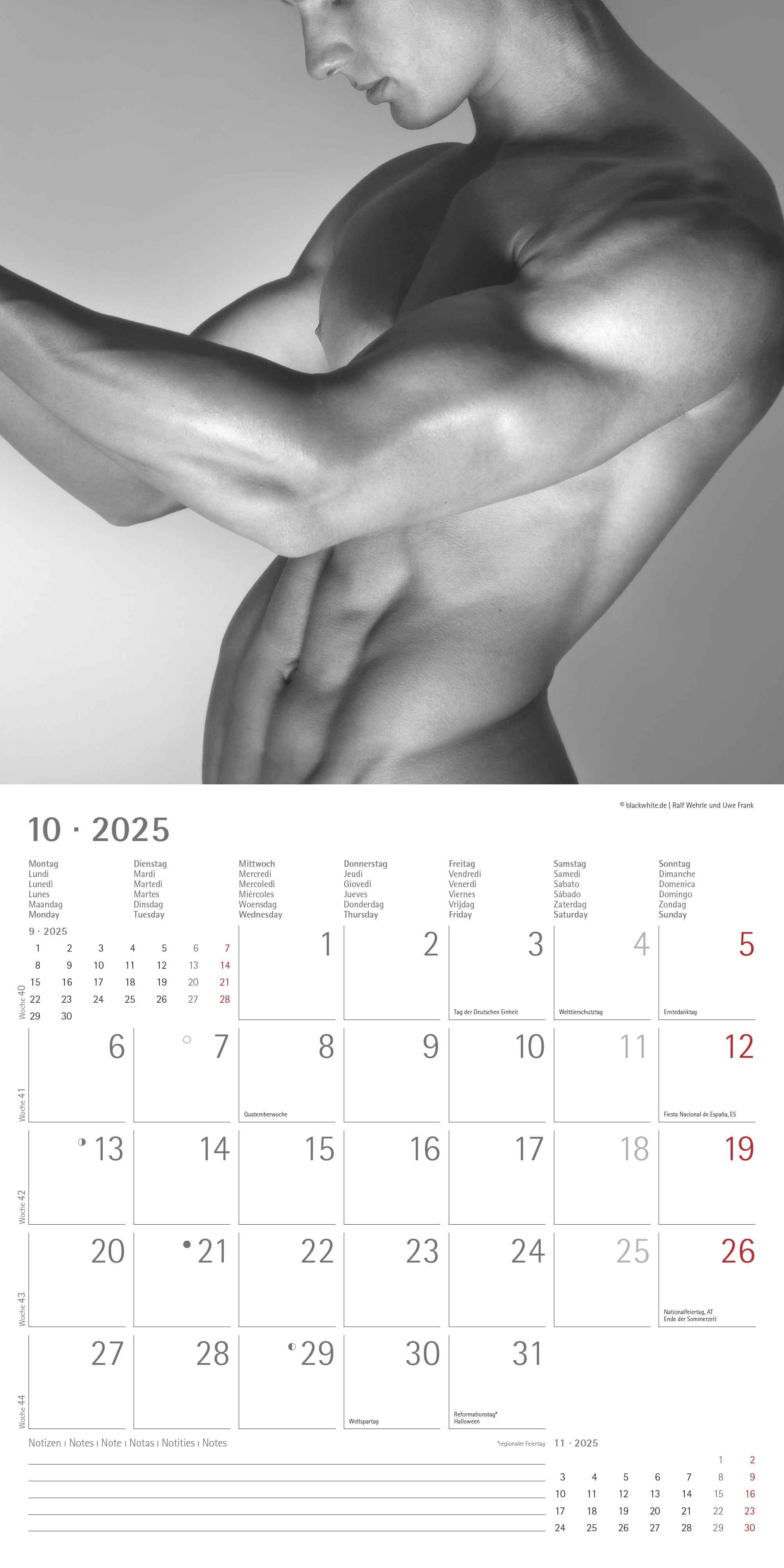 Masculine 2025 - Broschürenkalender 30x30 cm (30x60 geöffnet) - Kalender mit Platz für Notizen - Maskulin - Bildkalender - Wandplaner - Erotikkalender