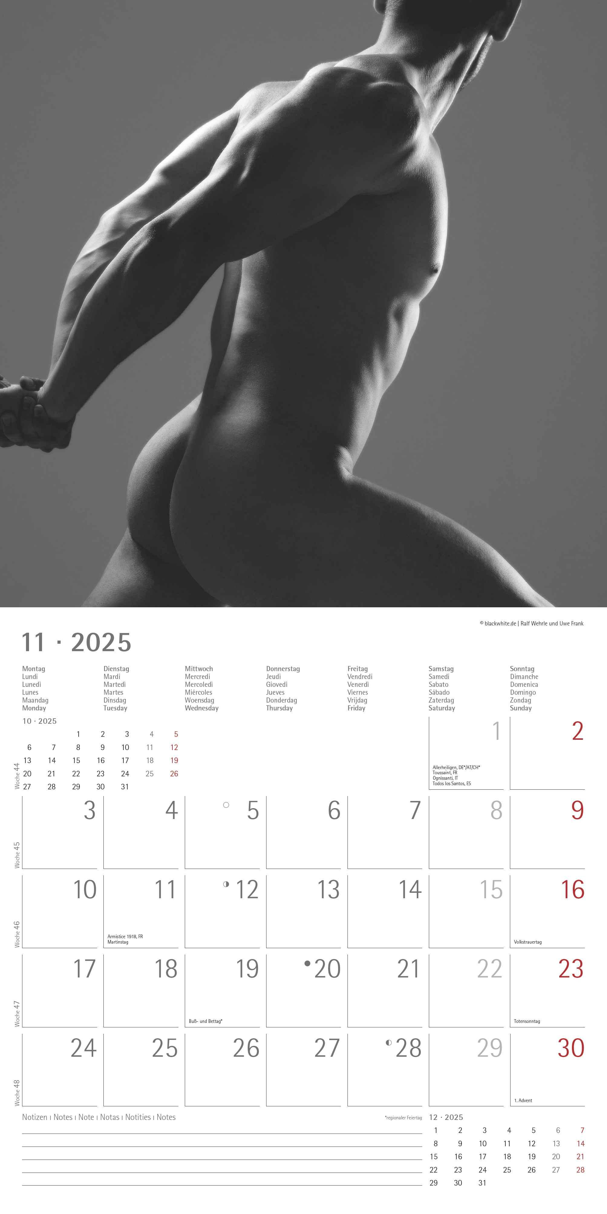 Masculine 2025 - Broschürenkalender 30x30 cm (30x60 geöffnet) - Kalender mit Platz für Notizen - Maskulin - Bildkalender - Wandplaner - Erotikkalender