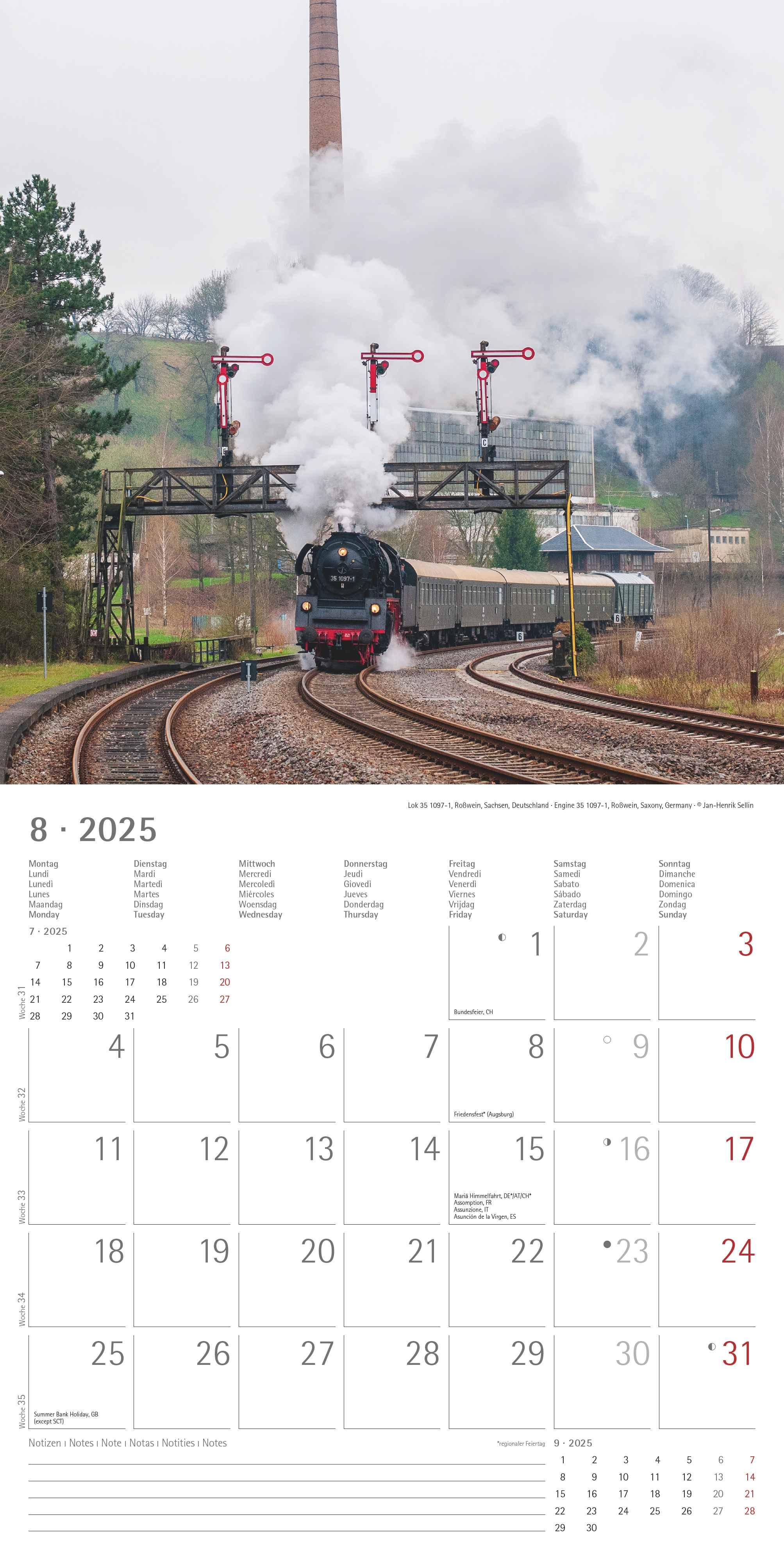 Dampfloks 2025 - Broschürenkalender 30x30 cm (30x60 geöffnet) - Kalender mit Platz für Notizen - Steam Engines - Bildkalender - Wandkalender