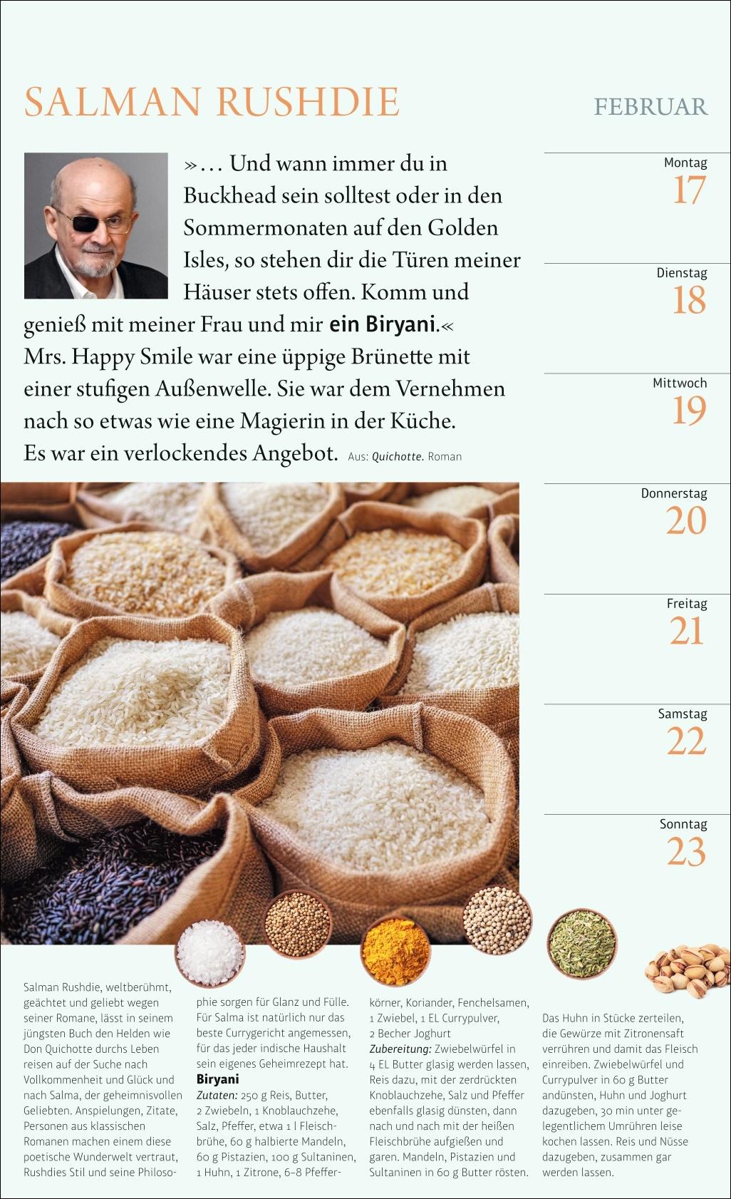 Der literarische Küchenkalender Wochenkalender 2025