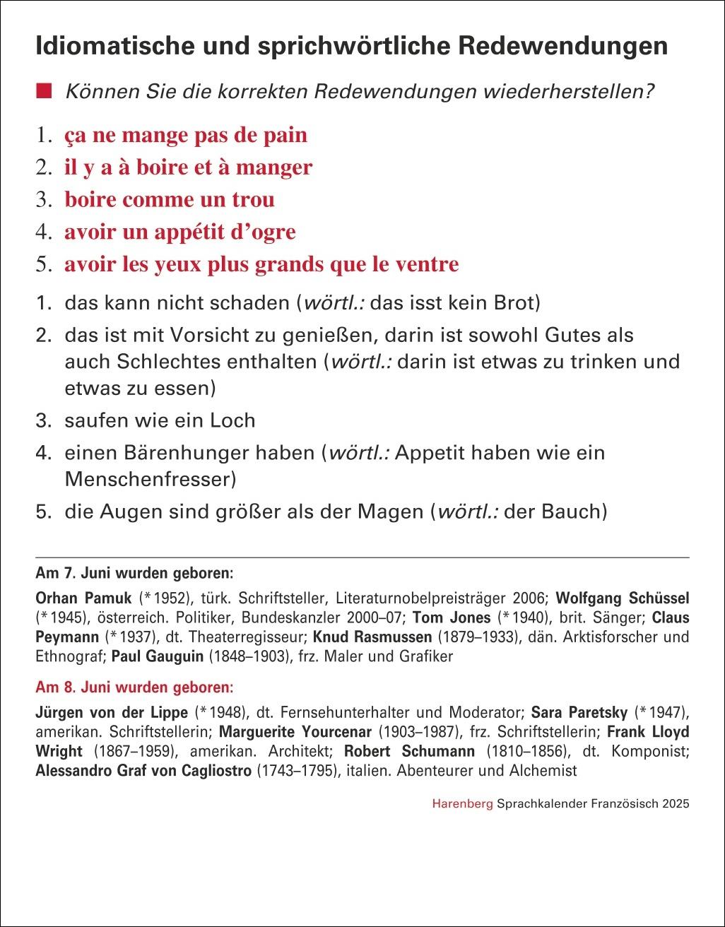 Französisch Sprachkalender 2025 - Französisch lernen leicht gemacht - Tagesabreißkalender