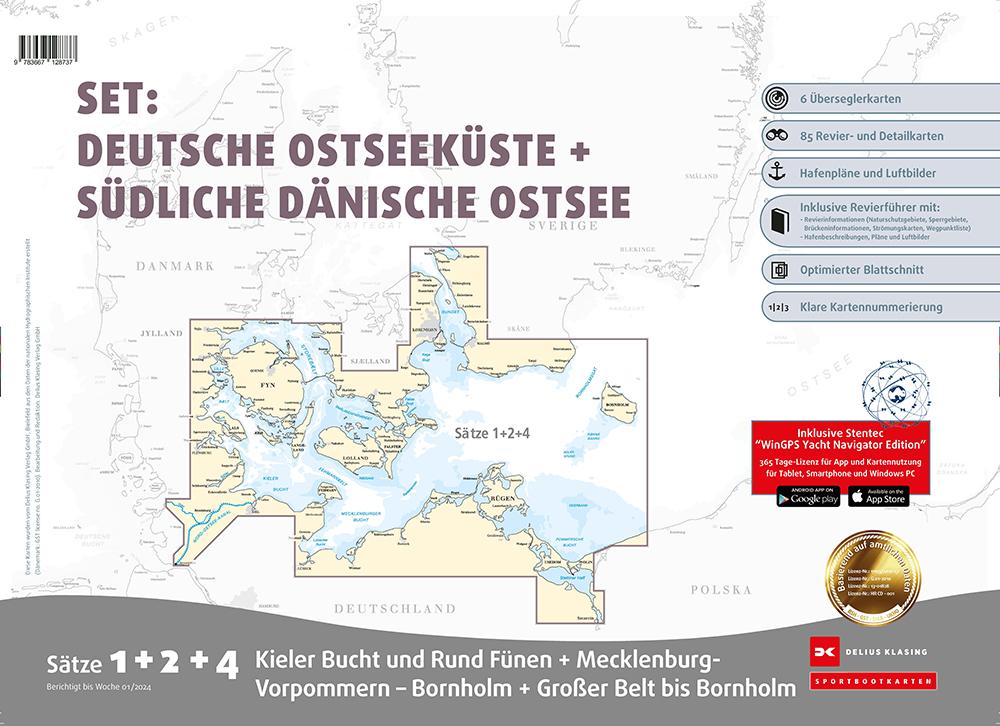 Sportbootkarten Satz 1, 2 und 4   Set: Deutsche Ostseeküste und Südliche Dänische Ostsee (Ausgabe 2024)