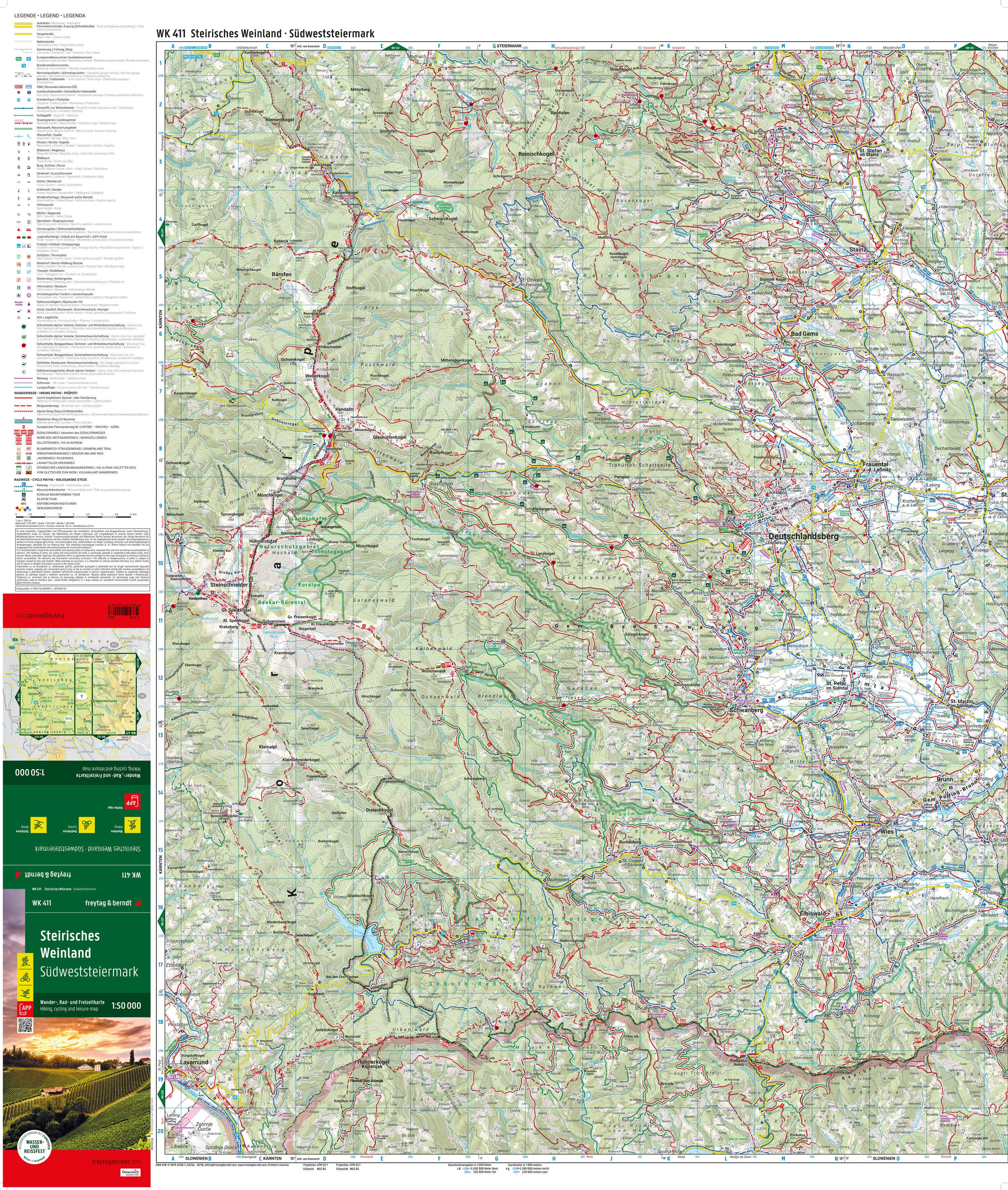 Steirisches Weinland, Wander-, Rad- und Freizeitkarte 1:50.000, freytag & berndt, WK 411