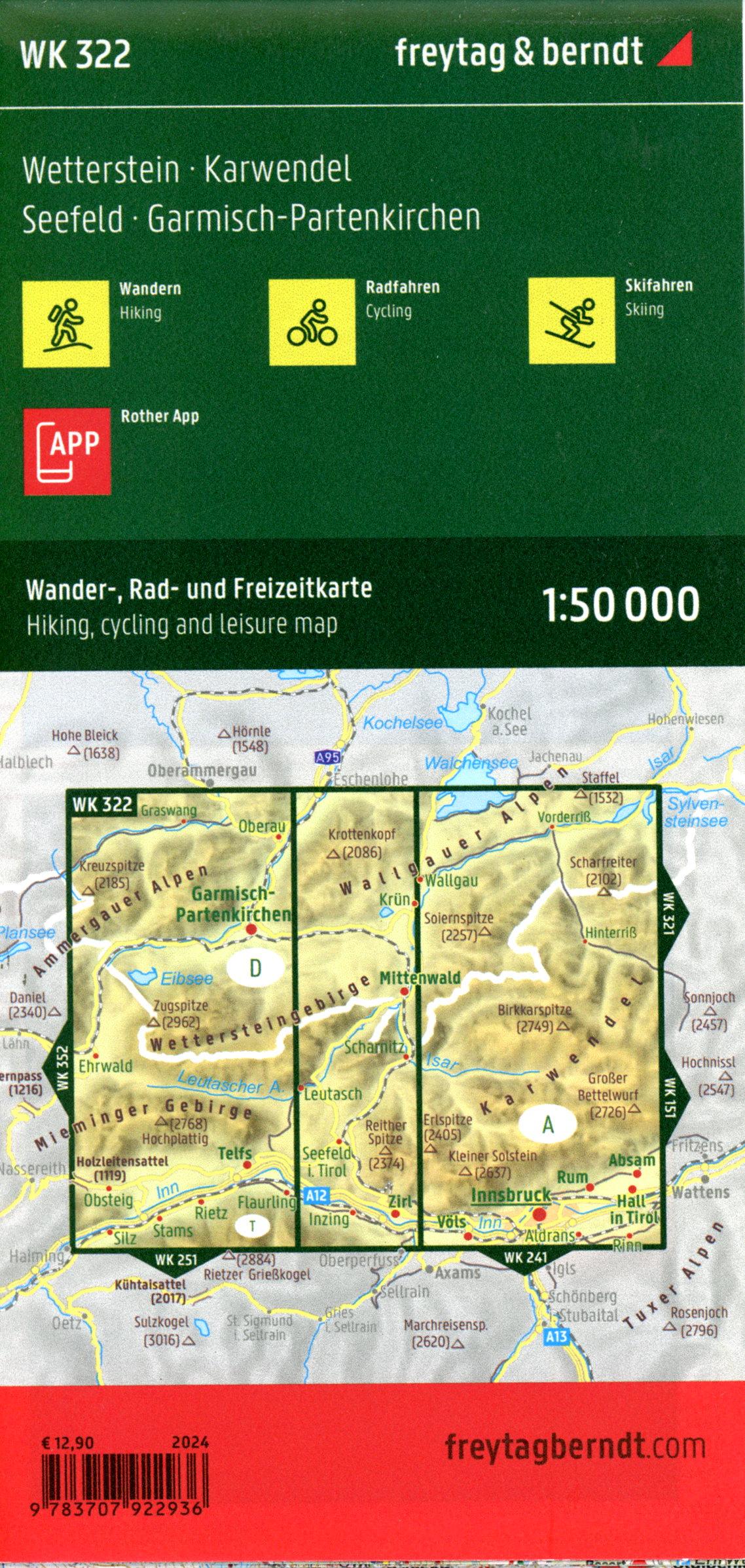 Wetterstein - Karwendel, Wander-, Rad- und Freizeitkarte 1:50.000, freytag & berndt, WK 322