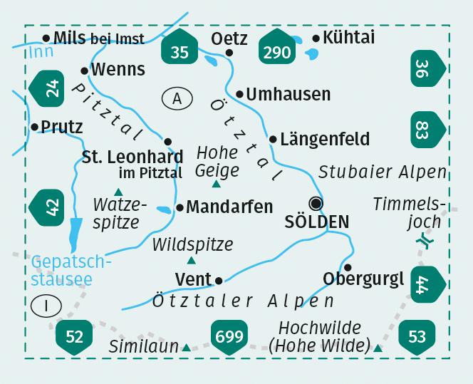 KOMPASS Wanderkarte 43 Ötztaler Alpen, Ötztal, Pitztal 1:50.000