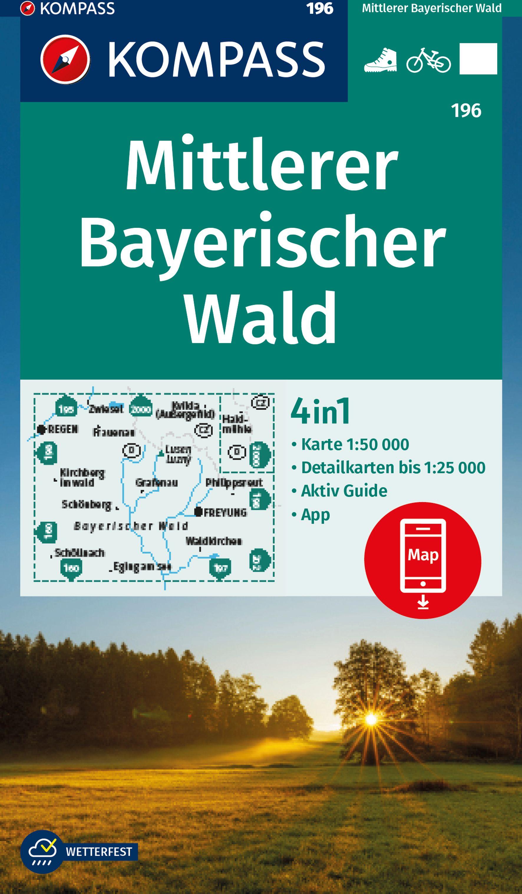 KOMPASS Wanderkarte 196 Mittlerer Bayerischer Wald 1:50.000