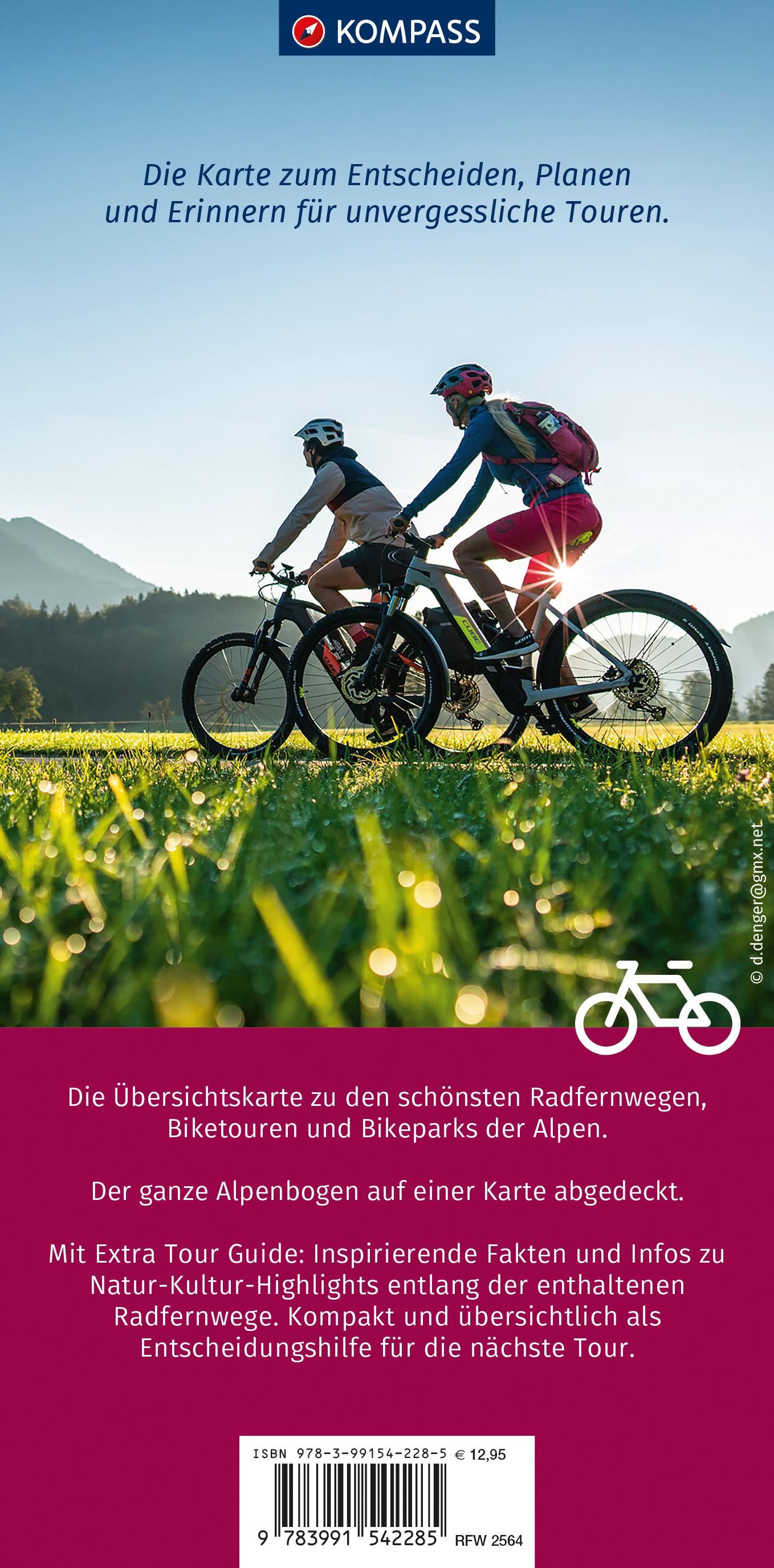 KOMPASS Radfernwegekarte Radfernwege & Biketouren Alpen - Übersichtskarte 1:500.000