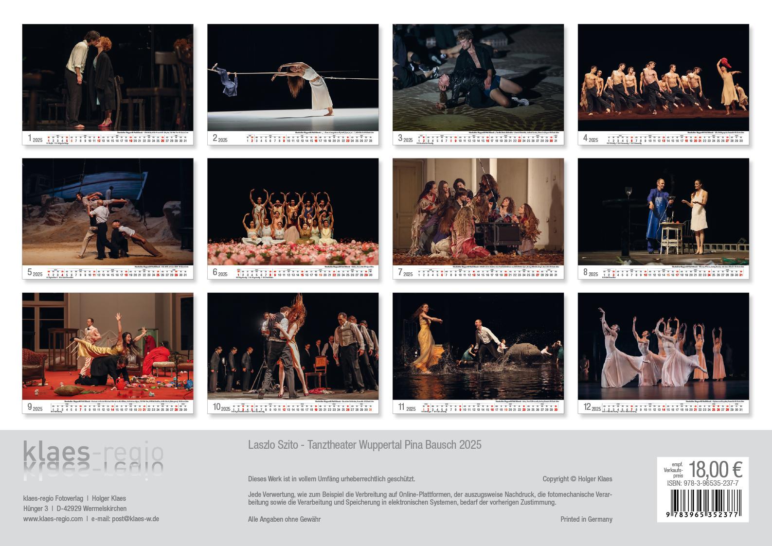 Tanztheater Wuppertal Pina Bausch 2025 Bildkalender A3 Spiralbindung