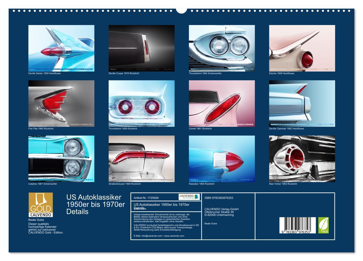 US Autoklassiker 1950er bis 1970er Details (hochwertiger Premium Wandkalender 2025 DIN A2 quer), Kunstdruck in Hochglanz