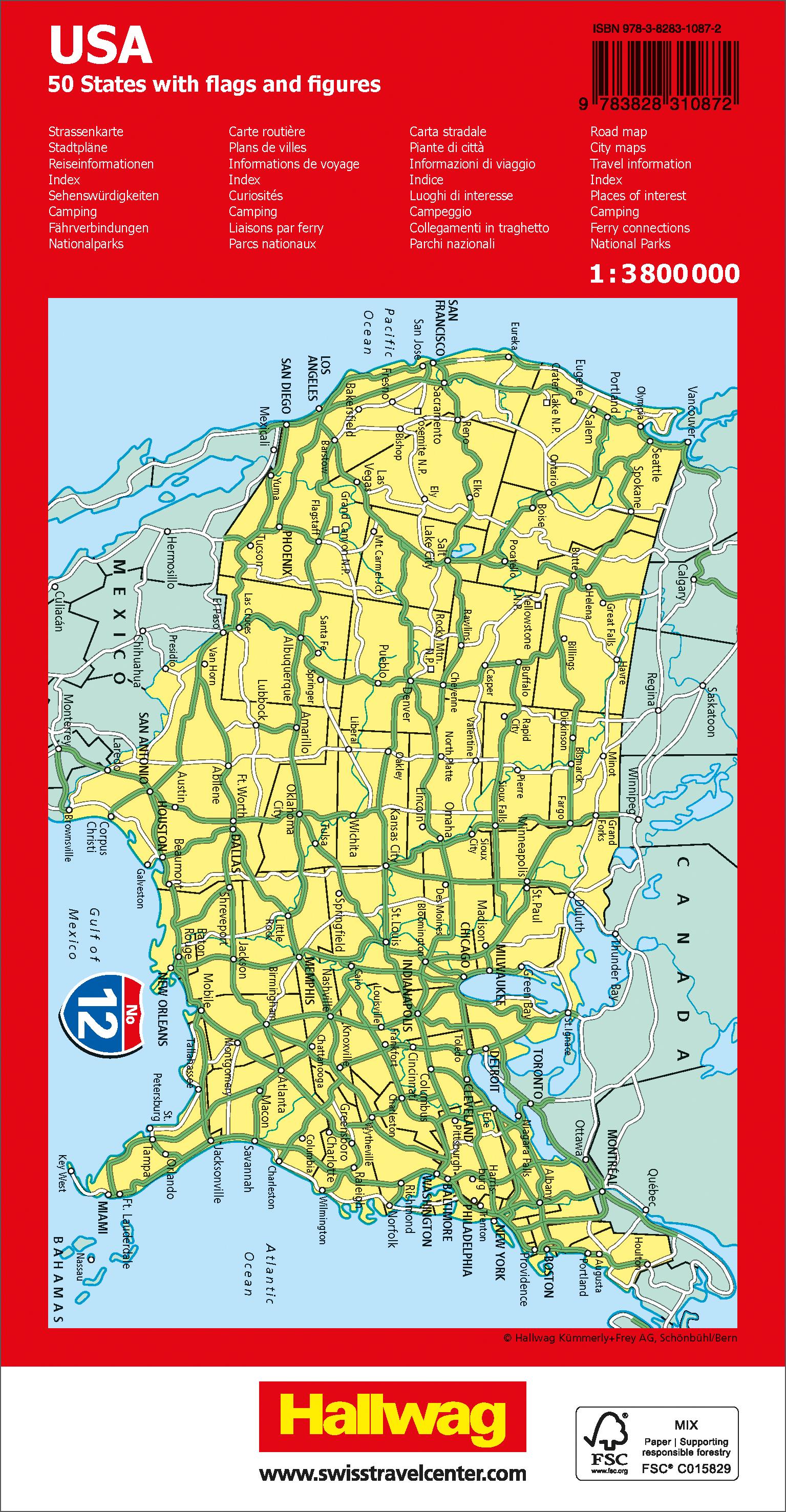 Hallwag Strassenkarte USA 1:3,8 Mio.