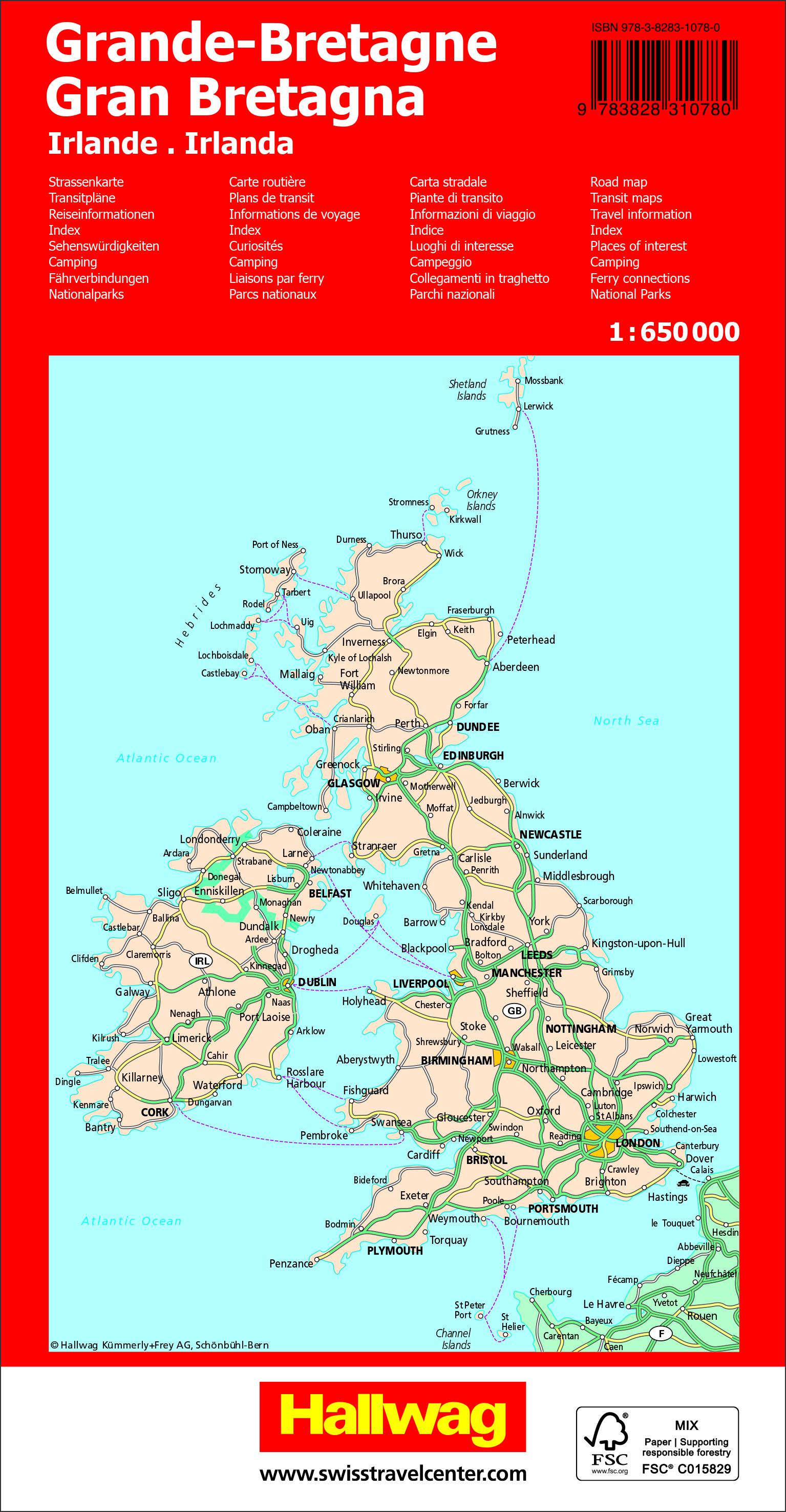 Hallwag Strassenkarte Grossbritannien, Irland 1:650.000