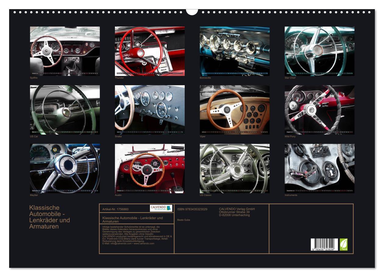 Klassische Automobile - Lenkräder und Armaturen (Wandkalender 2025 DIN A2 quer), CALVENDO Monatskalender