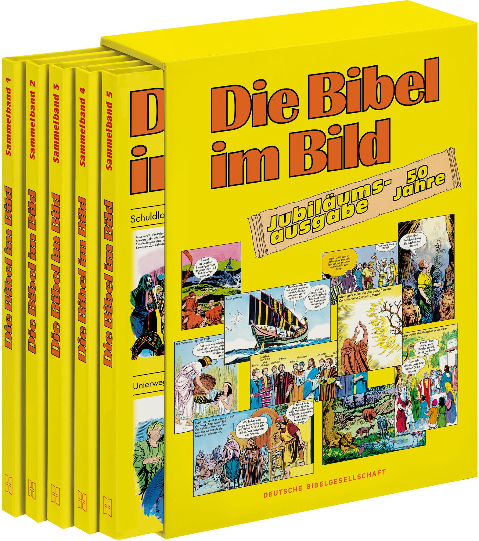 Comic-Reihe "Die Bibel im Bild". 50 Jahre-Jubiläumsausgabe. Kinderbuch-Klassiker ab 8 Jahren mit Geschichten aus dem Alten und Neuen Testament als Comics. 5 Sammelbände im Schuber