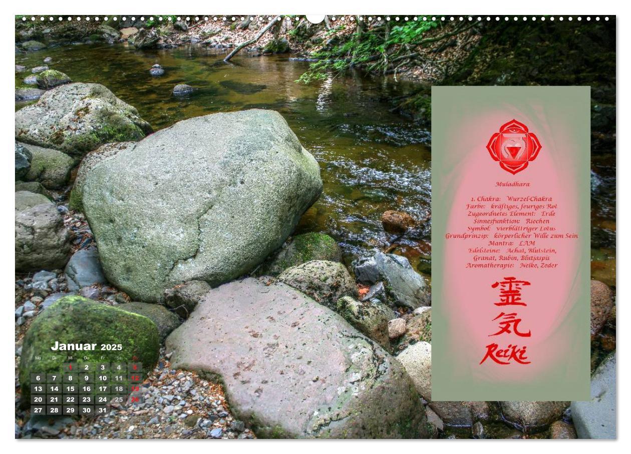 REIKI - Chakrameditation (hochwertiger Premium Wandkalender 2025 DIN A2 quer), Kunstdruck in Hochglanz