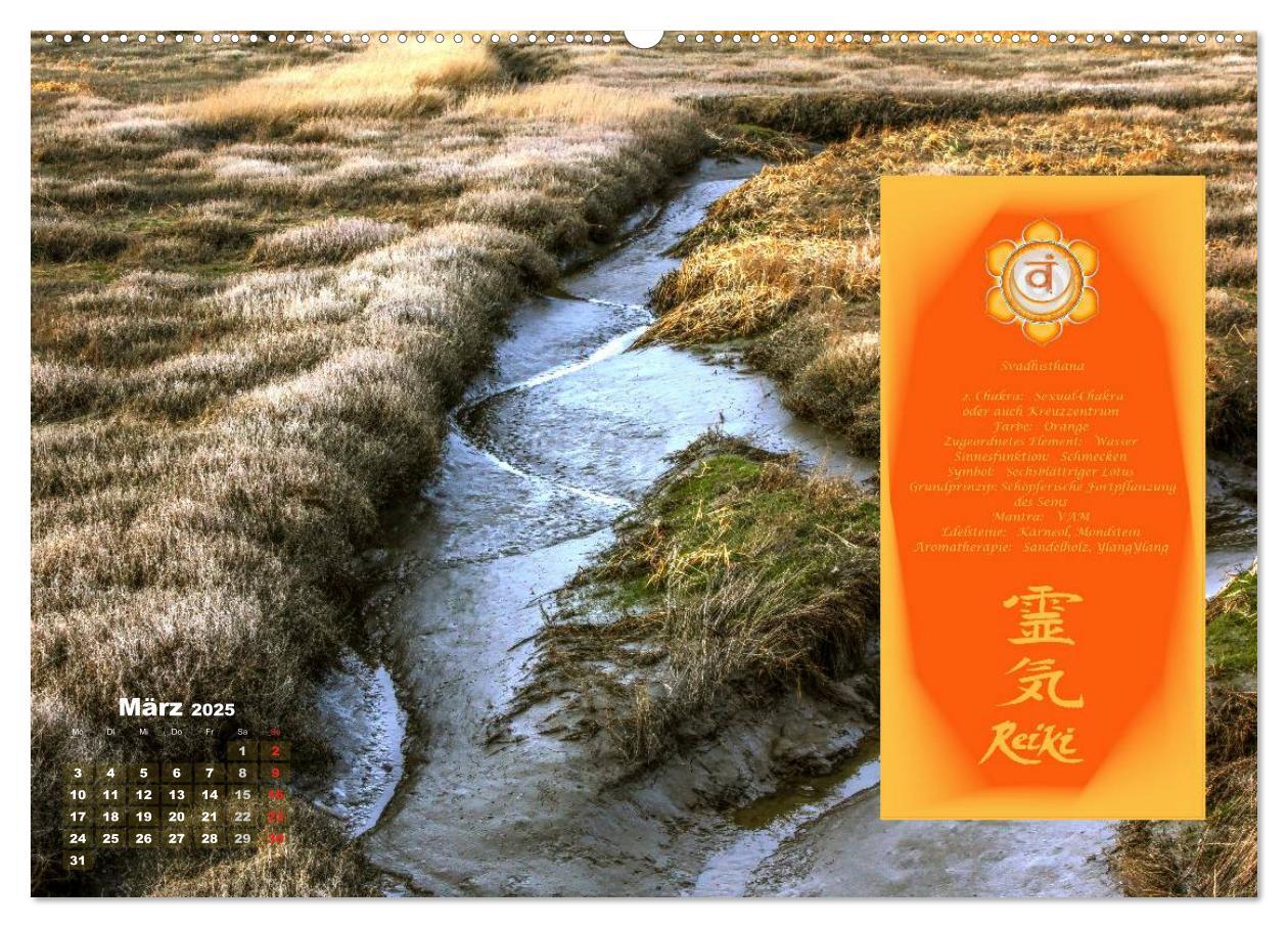 REIKI - Chakrameditation (hochwertiger Premium Wandkalender 2025 DIN A2 quer), Kunstdruck in Hochglanz