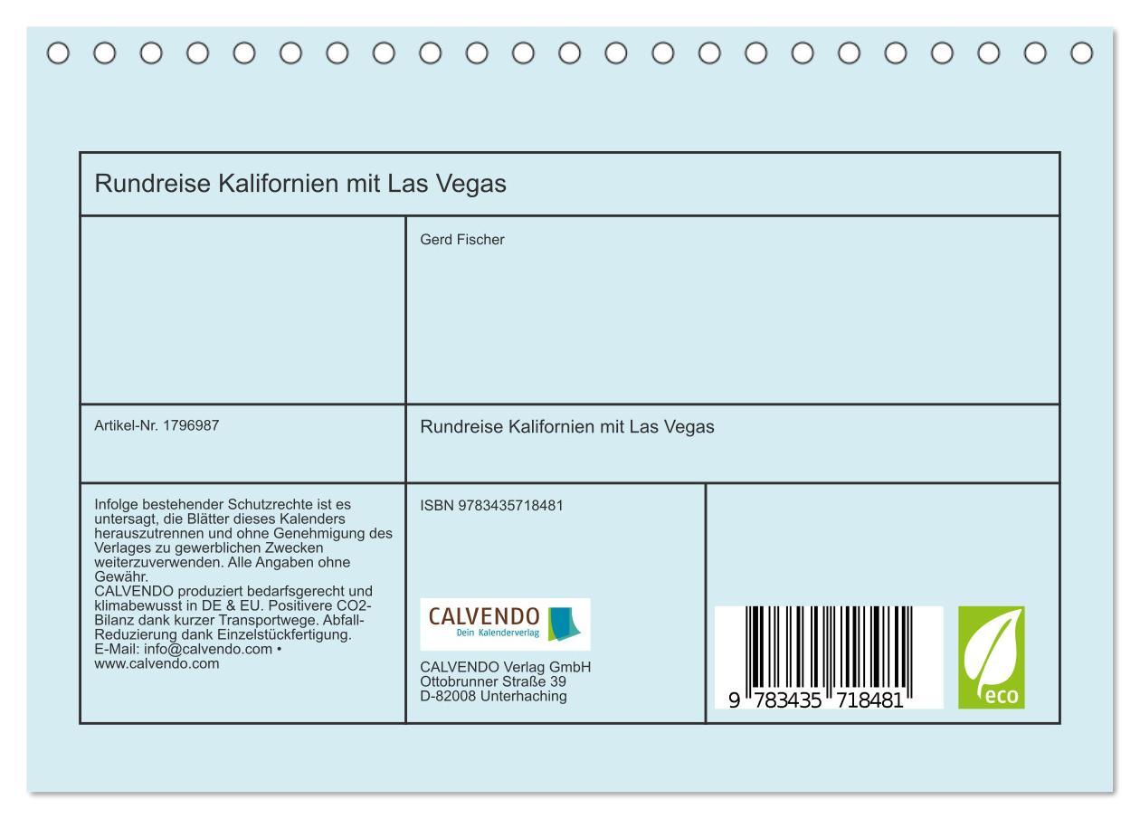 Rundreise Kalifornien mit Las Vegas (Tischkalender 2025 DIN A5 quer), CALVENDO Monatskalender