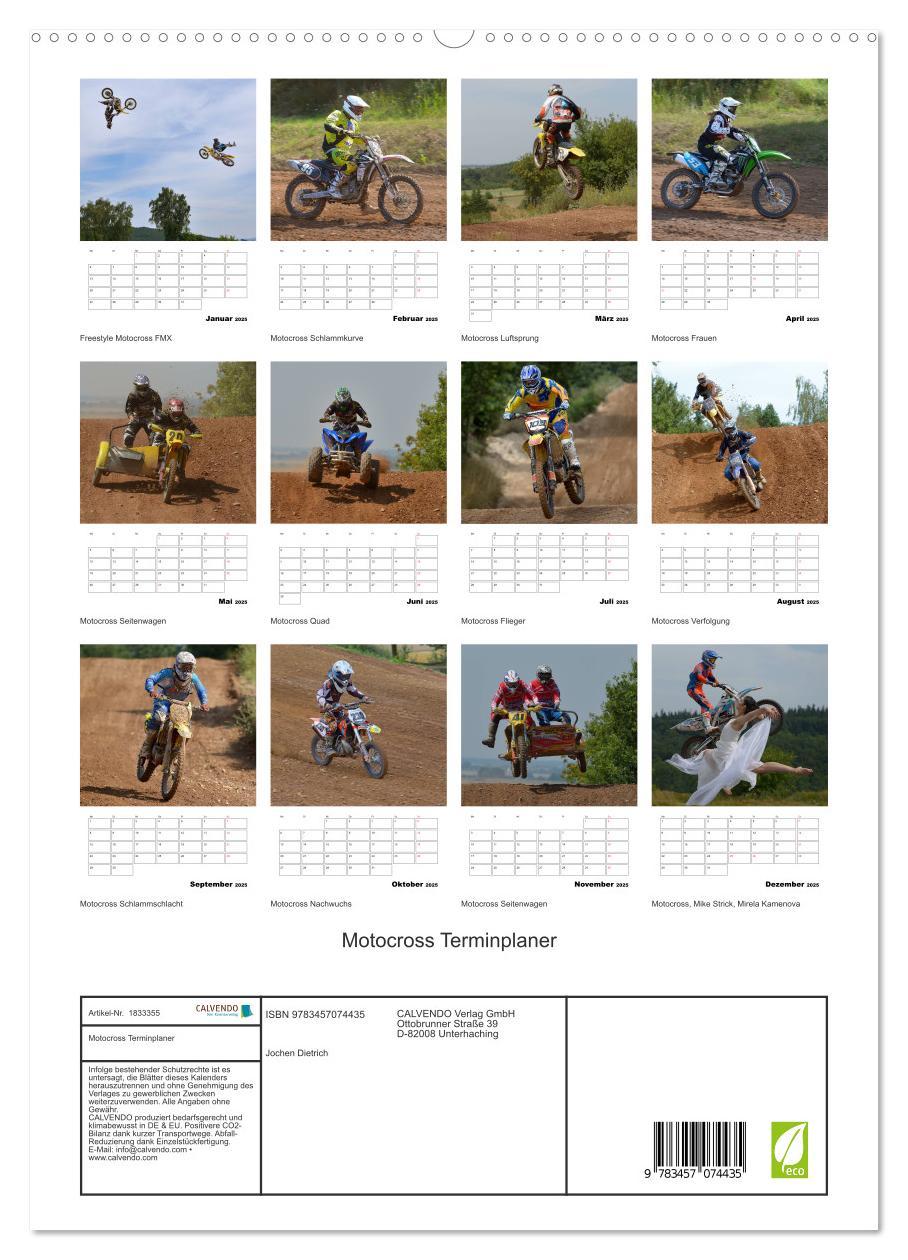 Motocross Terminplaner (hochwertiger Premium Wandkalender 2025 DIN A2 hoch), Kunstdruck in Hochglanz