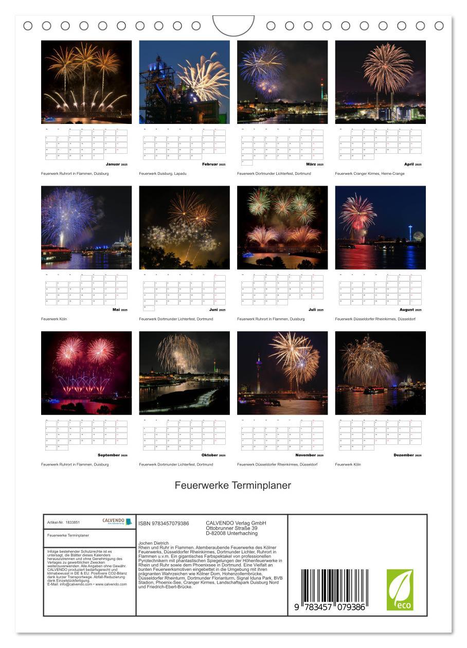 Feuerwerke Terminplaner (Wandkalender 2025 DIN A4 hoch), CALVENDO Monatskalender