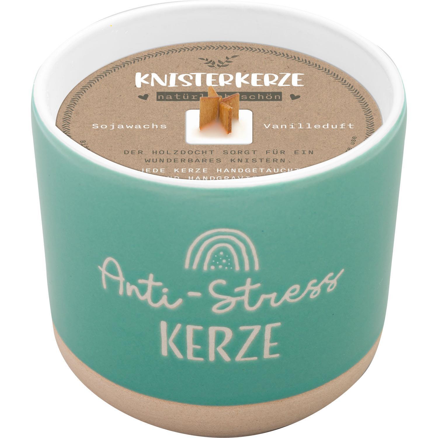 Kerze mit Gravur "Anti-Stress Kerze": Kerze im Becher, mit Holzdocht