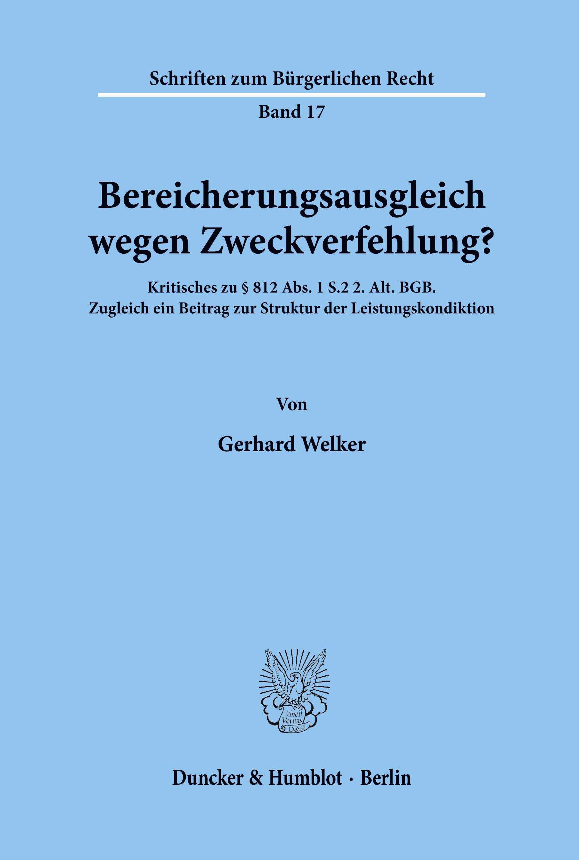 Bereicherungsausgleich wegen Zweckverfehlung?