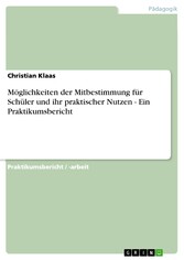 Möglichkeiten der Mitbestimmung für Schüler und ihr praktischer Nutzen - Ein Praktikumsbericht