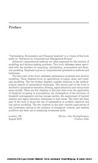 Optimisation, Econometric and Financial Analysis