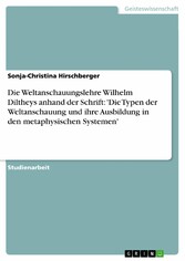 Die Weltanschauungslehre Wilhelm Diltheys anhand der Schrift: 'Die Typen der Weltanschauung und ihre Ausbildung in den metaphysischen Systemen'