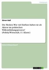 Die Medien. Wie viel Einfluss haben sie als Akteur im politischen Willensbildungsprozess? (Politik/Wirtschaft, 11. Klasse)