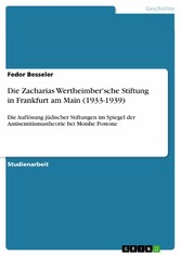 Die Zacharias Wertheimber'sche Stiftung in Frankfurt am Main (1933-1939)