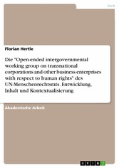 Die 'Open-ended intergovernmental working group on transnational corporations and other business enterprises with respect to human rights' des UN-Menschenrechtsrats. Entwicklung, Inhalt und Kontextualisierung