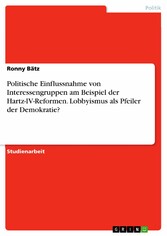 Politische Einflussnahme von Interessengruppen am Beispiel der Hartz-IV-Reformen. Lobbyismus als Pfeiler der Demokratie?