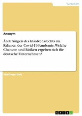 Änderungen des Insolvenzrechts im Rahmen der Covid-19-Pandemie. Welche Chancen und Risiken ergeben sich für deutsche Unternehmen?