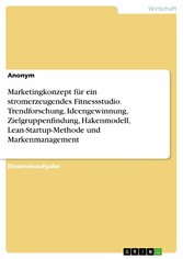 Marketingkonzept für ein stromerzeugendes Fitnessstudio. Trendforschung, Ideengewinnung, Zielgruppenfindung, Hakenmodell, Lean-Startup-Methode und Markenmanagement