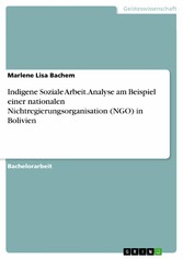 Indigene Soziale Arbeit. Analyse am Beispiel einer nationalen Nichtregierungsorganisation (NGO) in Bolivien