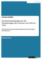 Das Reichslichtspielgesetz. Die Veränderungen des Gesetzes von 1920 zu 1934