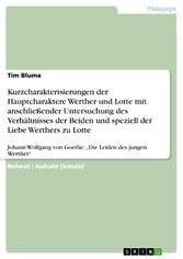 Kurzcharakterisierungen der Hauptcharaktere Werther und Lotte mit anschließender Untersuchung des Verhältnisses der Beiden und speziell der Liebe Werthers zu Lotte