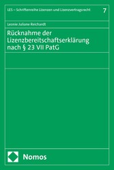 Rücknahme der Lizenzbereitschaftserklärung nach § 23 VII PatG