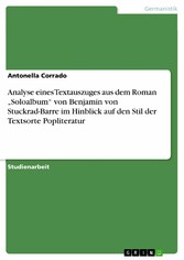 Analyse eines Textauszuges aus dem Roman 'Soloalbum' von Benjamin von Stuckrad-Barre im Hinblick auf den Stil der Textsorte Popliteratur