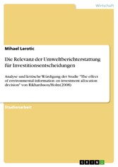 Die Relevanz der Umweltberichterstattung für Investitionsentscheidungen